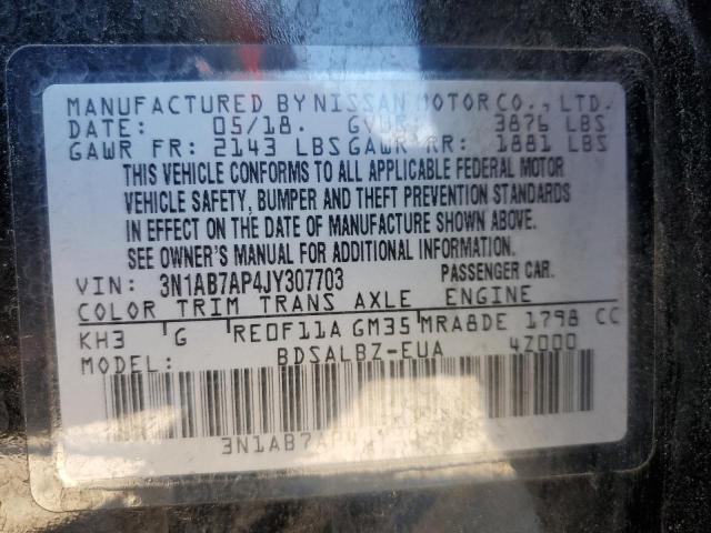 3N1AB7AP4JY307703 - 2018 NISSAN SENTRA S Schwarz Foto 12