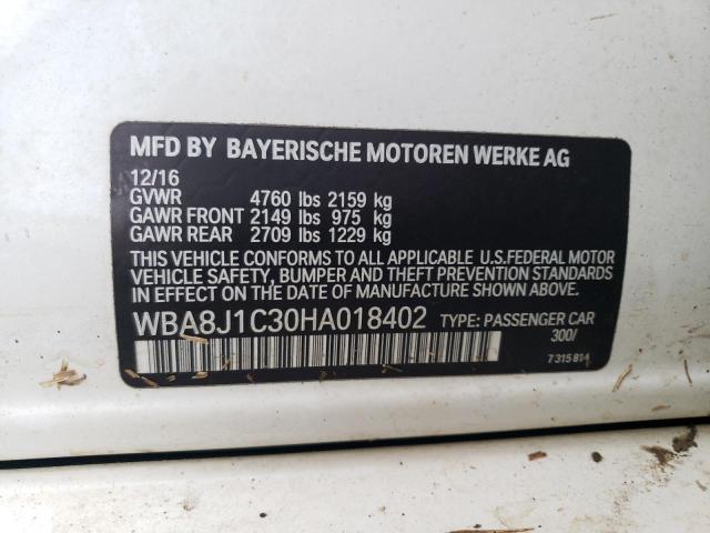 WBA8J1C30HA018402 - 2017 BMW 328 D XDRIVE WHITE photo 12