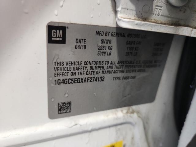 1G4GC5EGXAF274132 - 2010 BUICK LACROSSE CXL 白色 照片 12