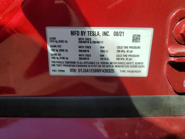5YJSA1E58MF439325 - 2021 TESLA MODEL S Qırmızı foto 12