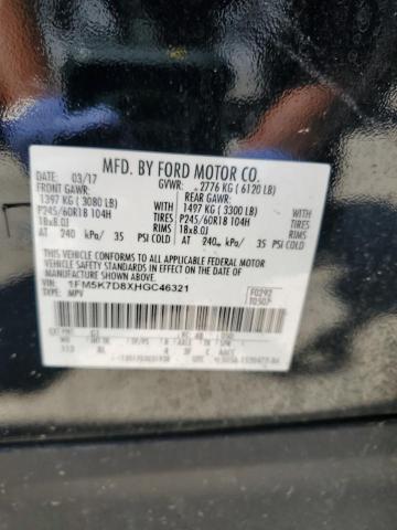 1FM5K7D8XHGC46321 - 2017 FORD EXPLORER XLT BLACK photo 13