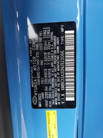 KM8K33A30NU923066 - 2022 HYUNDAI KONA N LINE BLUE photo 13