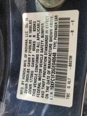 19XFC1F35GE040648 - 2016 HONDA CIVIC EX Mavi fotoğraf 12