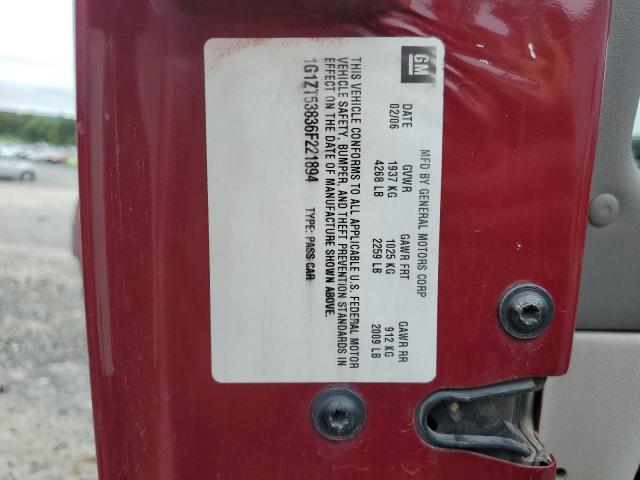 1G1ZT53836F221894 - 2006 CHEVROLET MALIBU LT BURGUNDY photo 12