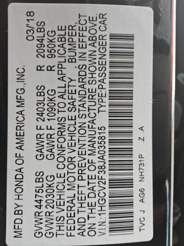 1HGCV2F38JA035815 - 2018 HONDA ACCORD SPORT Սև լուսանկար 12
