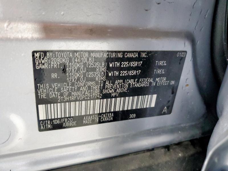 2T3H1RFV0PC217742 - 2023 TOYOTA RAV4 LE ვერცხლისფერი ფოტო 12