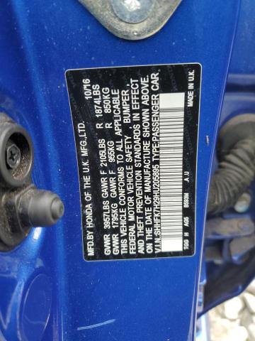 SHHFK7H29HU205895 - 2017 HONDA CIVIC LX BLUE photo 12