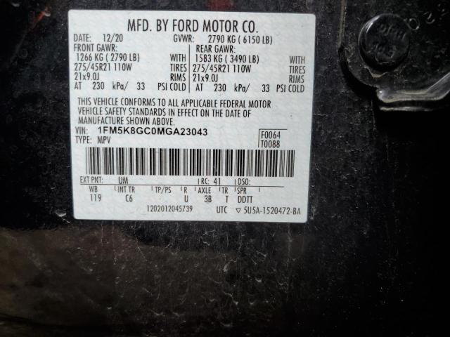 1FM5K8GC0MGA23043 - 2021 FORD EXPLORER ST BLACK photo 12