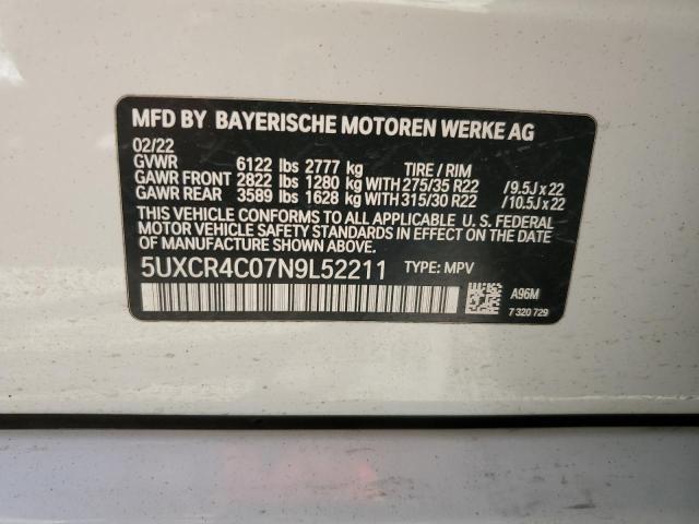 5UXCR4C07N9L52211 - 2022 BMW X5 SDRIVE 40I WHITE photo 13