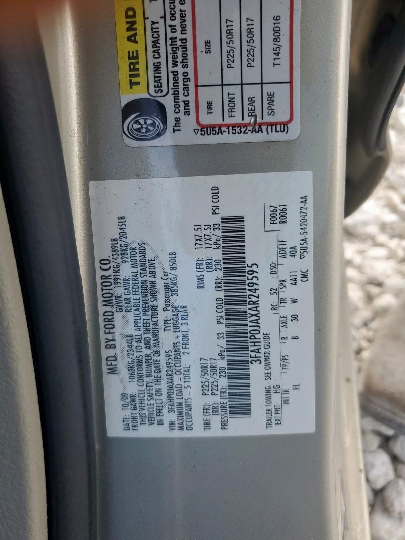 3FAHP0JAXAR249595 - 2010 FORD FUSION SEL ოქროსფერი ფოტო 12