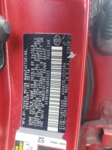 4T1B11HK4JU645323 - 2018 TOYOTA CAMRY L RED photo 12