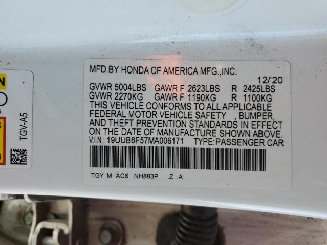 19UUB6F57MA006171 - 2021 ACURA TLX TECH A WHITE photo 12