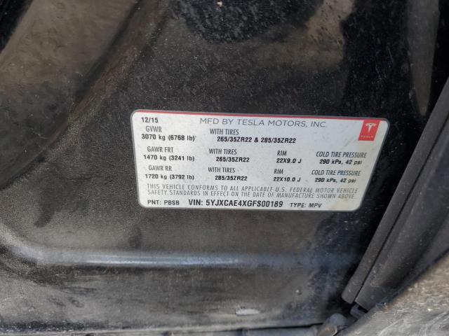 5YJXCAE4XGFS00189 - 2016 TESLA MODEL X Czarny zdjęcie 13