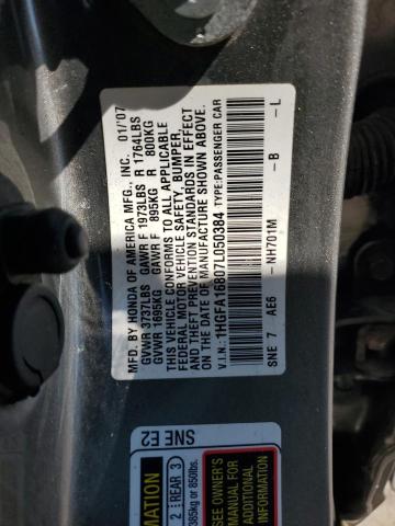 1HGFA16807L050384 - 2007 HONDA CIVIC EX GRAY photo 12