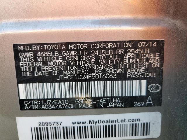 JTHCF1D24F5016063 - 2015 LEXUS IS 250 SILVER photo 12