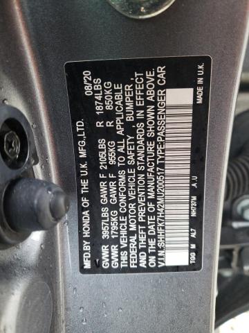 SHHFK7H42MU200517 - 2021 HONDA CIVIC SPORT 灰色 照片 12