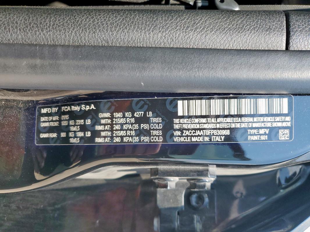 ZACCJAAT0FPB30968 - 2015 JEEP RENEGADE SPORT შავი ფოტო 13