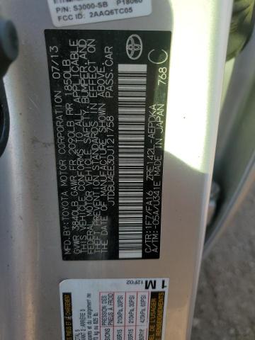 JTDBU4EE3DJ121758 - 2013 TOYOTA COROLLA BASE Արծաթագույն լուսանկար 12