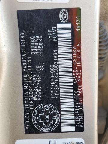 4T1BF1FK6CU021661 - 2012 TOYOTA CAMRY BASE თაფლისფერი ფოტო 13