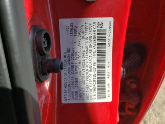 2HGFC2F62MH521197 - 2021 HONDA CIVIC LX 红色 照片 13