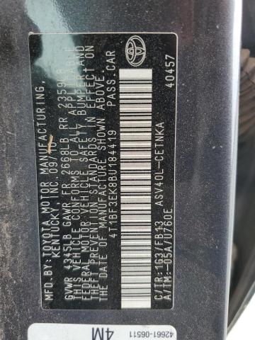 4T1BF3EK8BU184419 - 2011 TOYOTA CAMRY BASE 灰色 照片 12