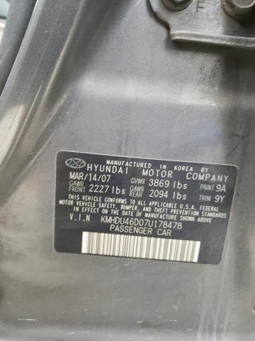 KMHDU46D07U178478 - 2007 HYUNDAI ELANTRA GLS GRAY photo 13