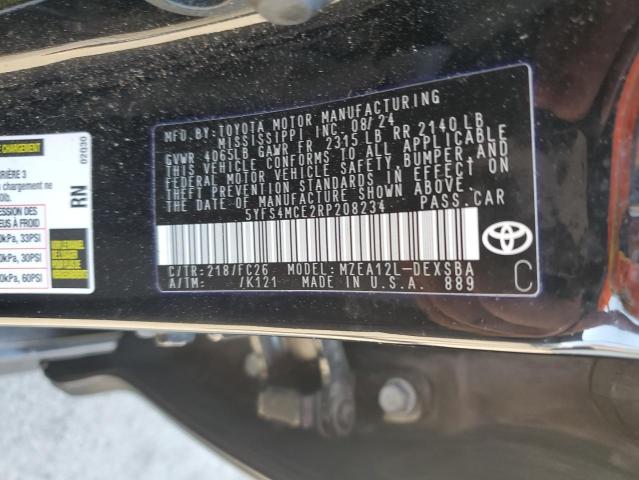 5YFS4MCE2RP208234 - 2024 TOYOTA COROLLA SE BLACK photo 12