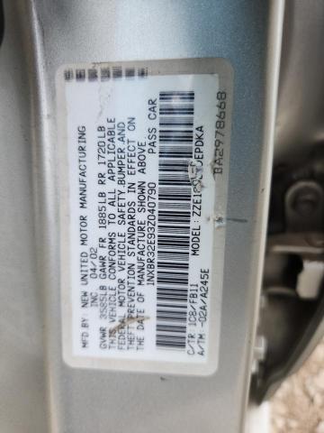 1NXBR32E93Z040790 - 2003 TOYOTA COROLLA CE ვერცხლისფერი ფოტო 13