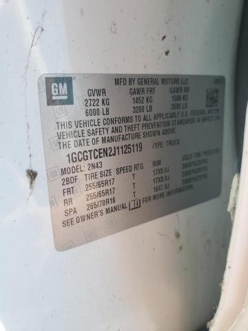 1GCGTCEN2J1125119 - 2018 CHEVROLET COLORADO LT WHITE photo 12