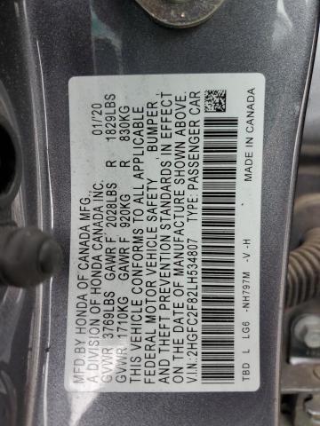 2HGFC2F82LH534807 - 2020 HONDA CIVIC SPORT GRAY photo 13