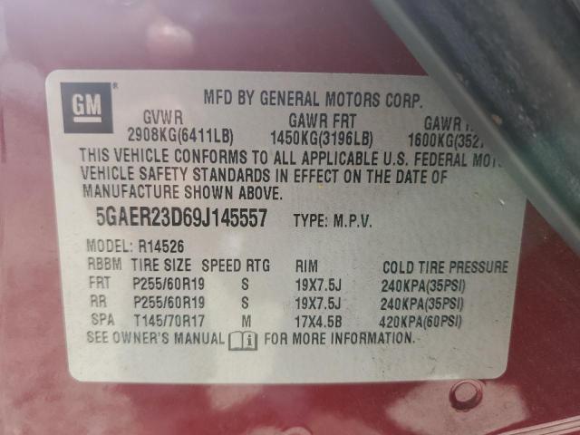 5GAER23D69J145557 - 2009 BUICK ENCLAVE CXL RED photo 13