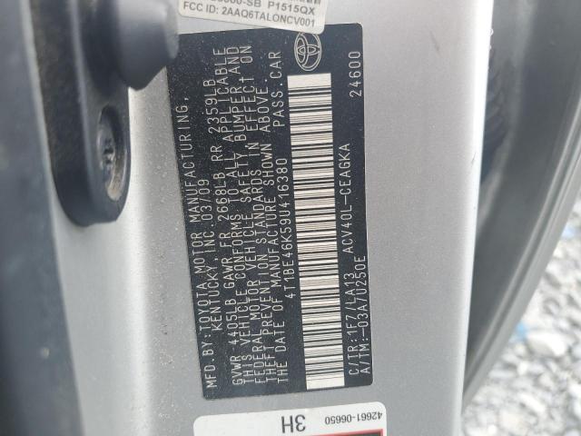 4T1BE46K59U416380 - 2009 TOYOTA CAMRY BASE SILVER photo 12