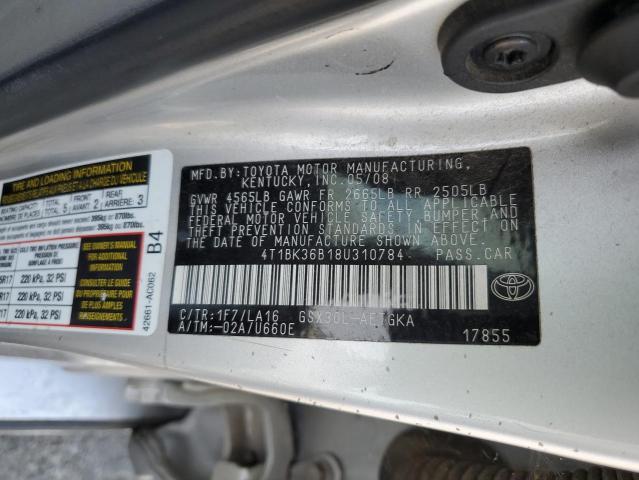 4T1BK36B18U310784 - 2008 TOYOTA AVALON XL SILVER photo 12