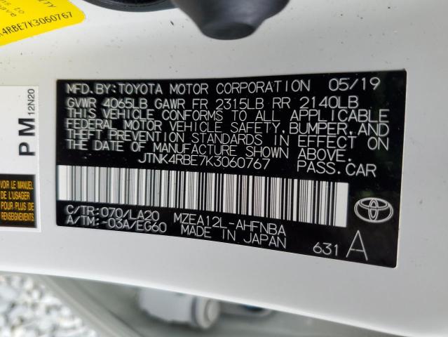 JTNK4RBE7K3060767 - 2019 TOYOTA COROLLA SE Blanco foto 12