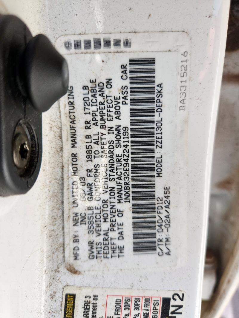 1NXBR32E94Z241199 - 2004 TOYOTA COROLLA CE 白色 照片 12