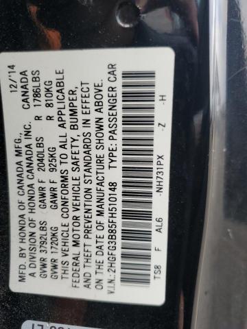 2HGFG3B85FH510148 - 2015 HONDA CIVIC EX BLACK photo 12