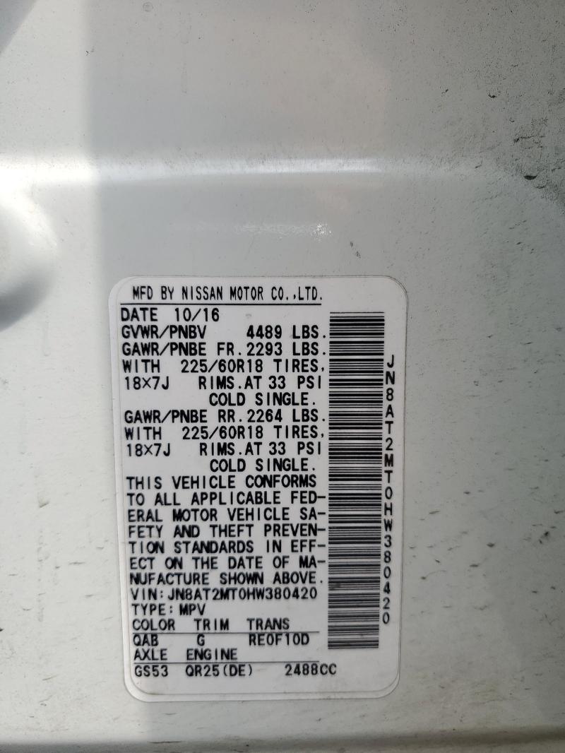 JN8AT2MT0HW380420 - 2017 NISSAN ROGUE S WHITE photo 14