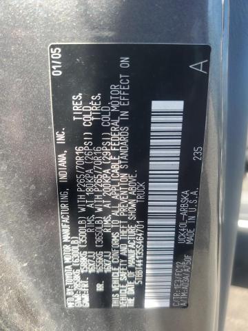 5TBBT44135S464701 - 2005 TOYOTA TUNDRA ACCESS CAB SR5 GRAY photo 12