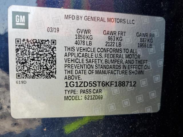 1G1ZD5ST6KF188712 - 2019 CHEVROLET MALIBU LT Blau Foto 12