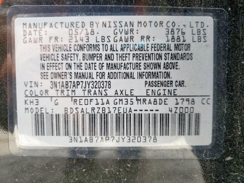 3N1AB7AP7JY320378 - 2018 NISSAN SENTRA S შავი ფოტო 12