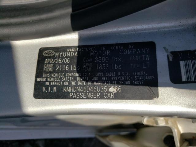 KMHDN46D46U350586 - 2006 HYUNDAI ELANTRA GLS SILVER photo 12