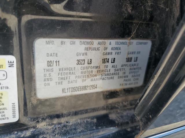 KL1TD5DE6BB212954 - 2011 CHEVROLET AVEO LS CHARCOAL photo 12