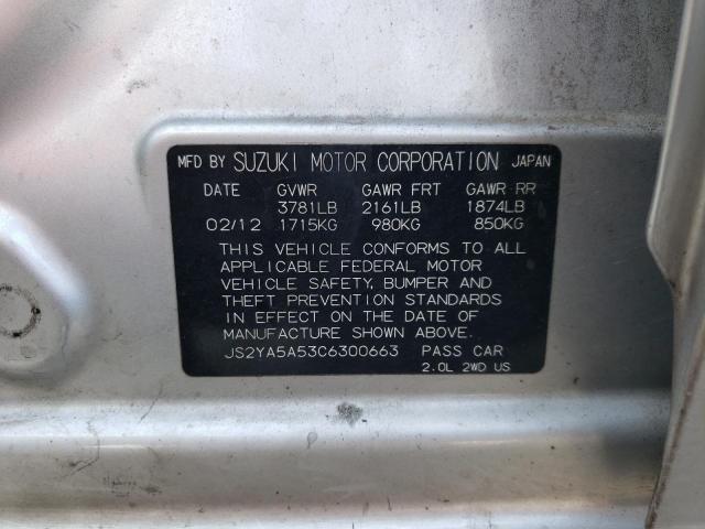 JS2YA5A53C6300663 - 2012 SUZUKI SX4 SILVER photo 12