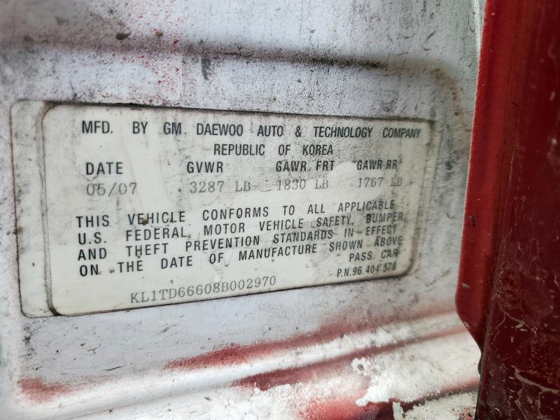 KL1TD66608B002970 - 2008 CHEVROLET AVEO BASE BURGUNDY photo 12
