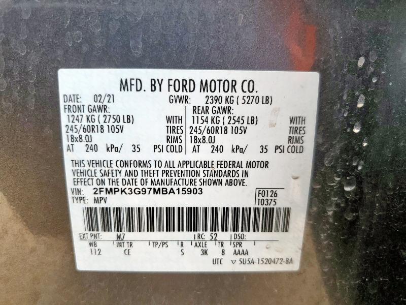 2FMPK3G97MBA15903 - 2021 FORD EDGE SE GRAY photo 13