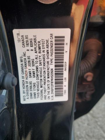 2HGFC2F87KH522604 - 2019 HONDA CIVIC SPORT შავი ფოტო 12