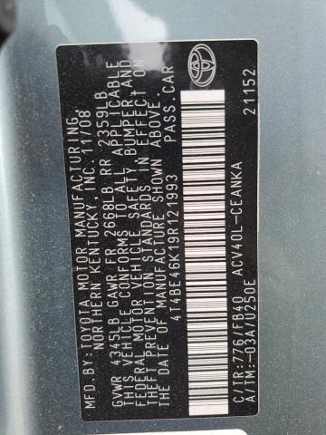 4T4BE46K19R121993 - 2009 TOYOTA CAMRY BASE Dəniz mavisi foto 12