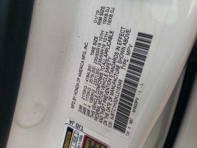 5J8TC1H32KL018348 - 2019 ACURA RDX WHITE photo 12