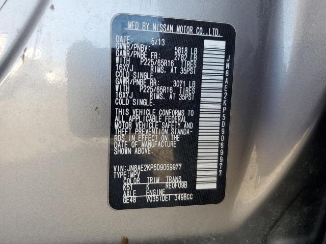 JN8AE2KP5D9069977 - 2013 NISSAN QUEST S ვერცხლისფერი ფოტო 13