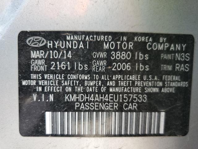 KMHDH4AH4EU157533 - 2014 HYUNDAI ELANTRA SE GRAY photo 12